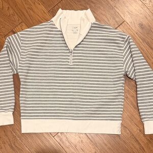 J. Crew Men's Zip Up Sweater in Gray and White Stripes